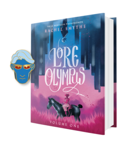 Lore Olympus Vol. 1 with "Grumpy Hades" pin